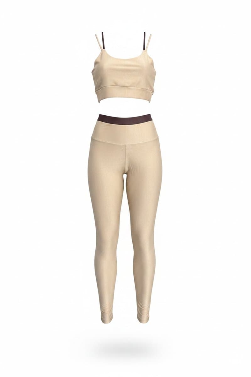 Conjunto Fitness Canelado Bege/Marrom, Bege, tamanho M