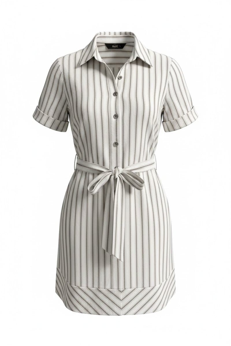 Vestido Chemise Listra Off/Bege Cholet P, Cholet, Branco, tamanho P