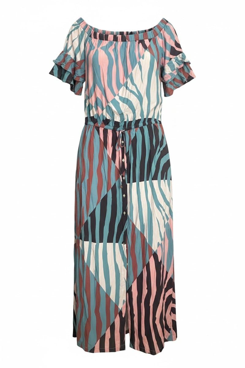 Vestido Longo Estampa Azul/Rose/Goiaba Gatosgatos, Azul, tamanho 44