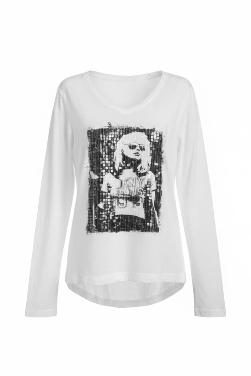 Blusa ML Off Rosto/Paetê Dkny, DKNY, Branco, tamanho M
