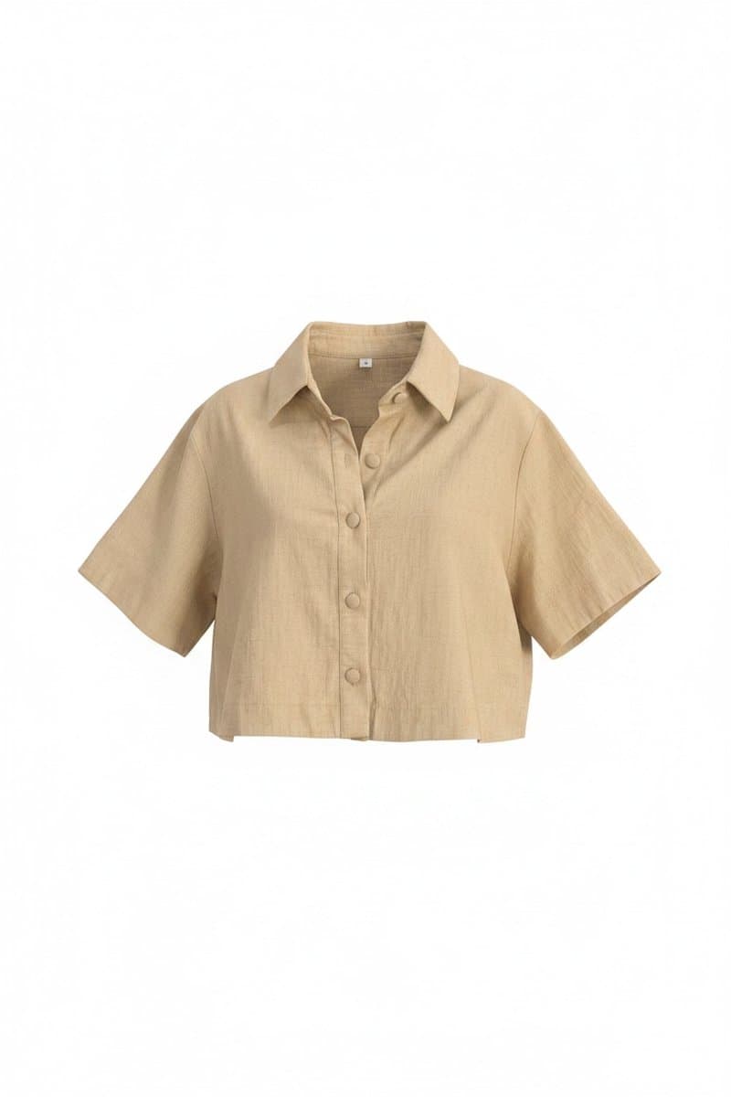 Camisa Cropped Linho Natural M Nacional, Bege, tamanho G