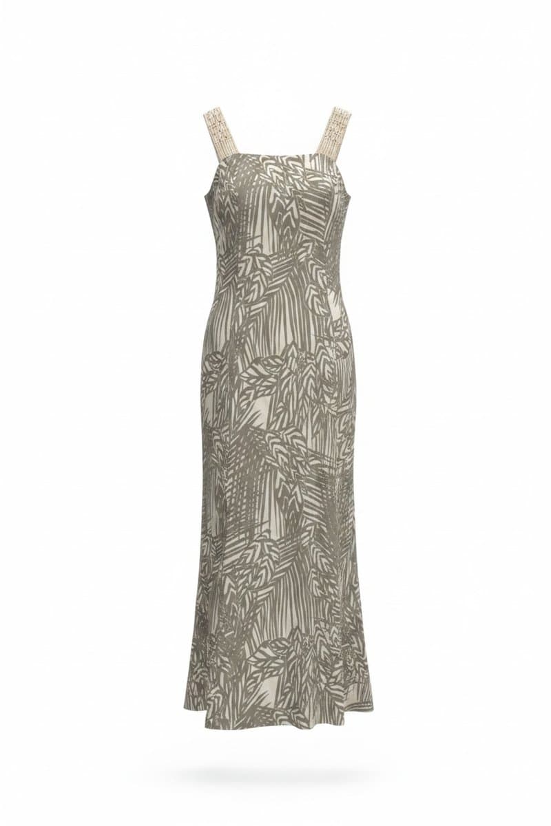 Vestido Longo Estampa Cinza/Off, Cinza, tamanho P