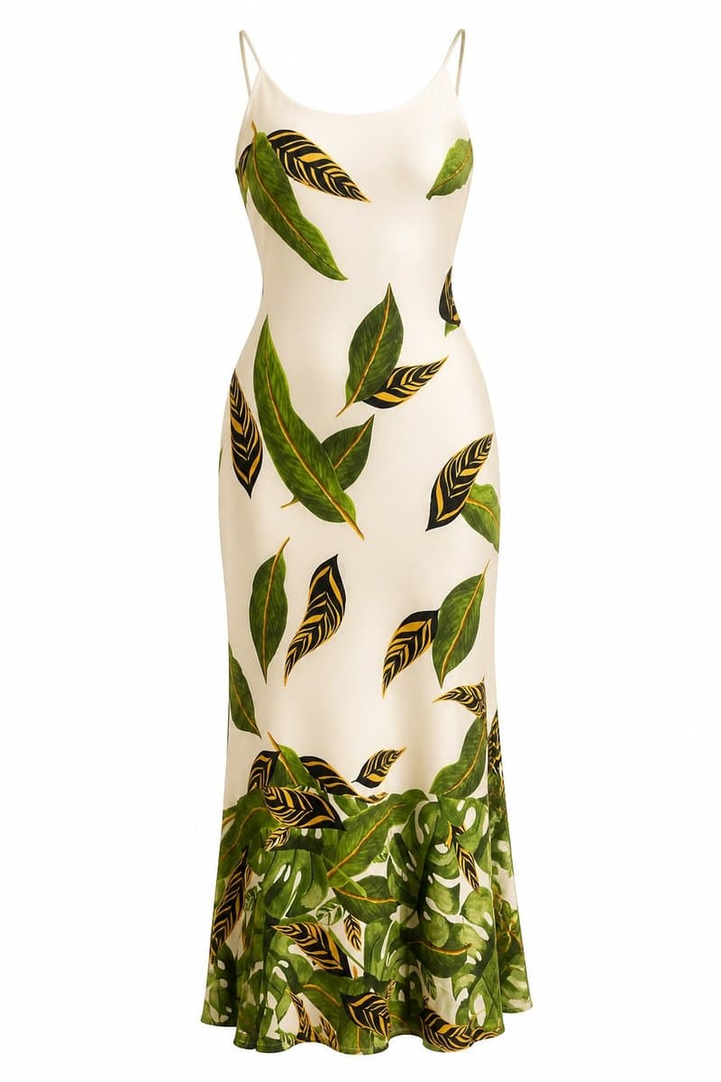Vestido Longo Off Folhas Verde Farm, Farm, Branco, tamanho M