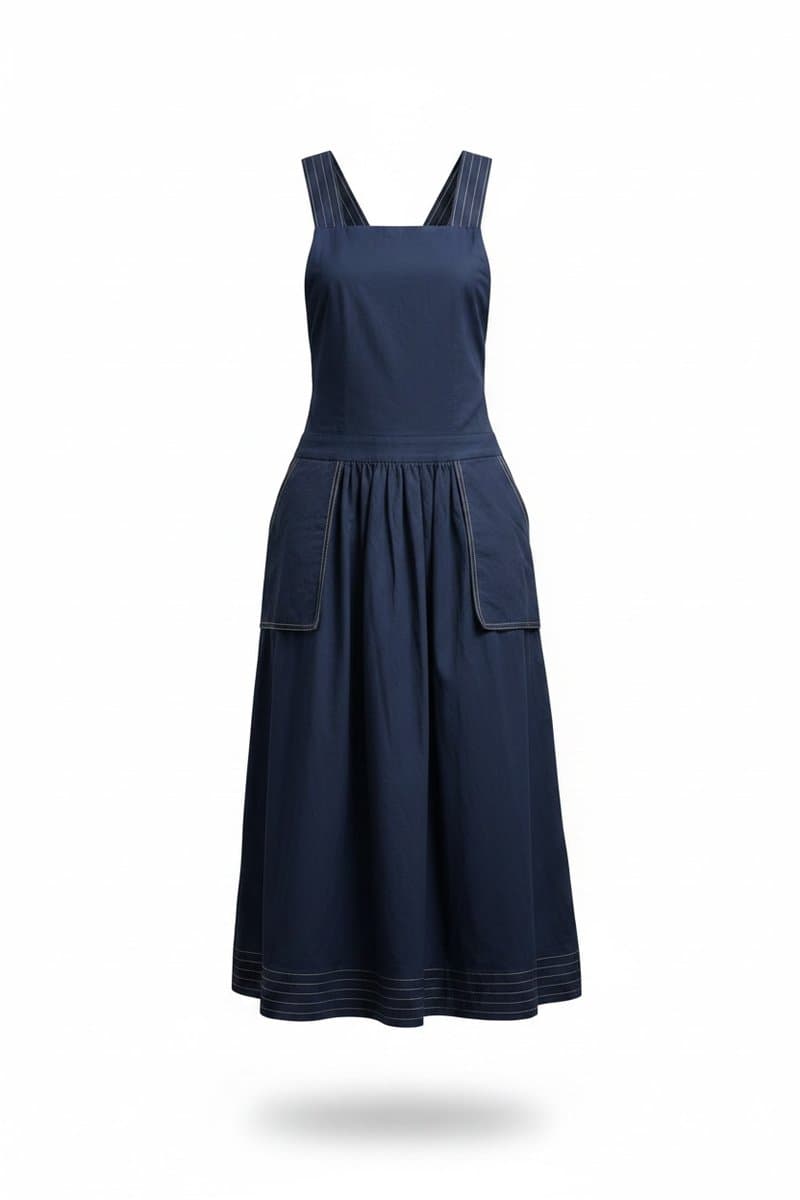 Vestido Marinho Pespontos Caramelo Acalanto, Acalanto, Azul-marinho, tamanho P